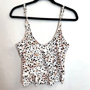 Beachsissi Leopard Cheetah Animal Print Lined Tankini Swimsuit Top Size Large